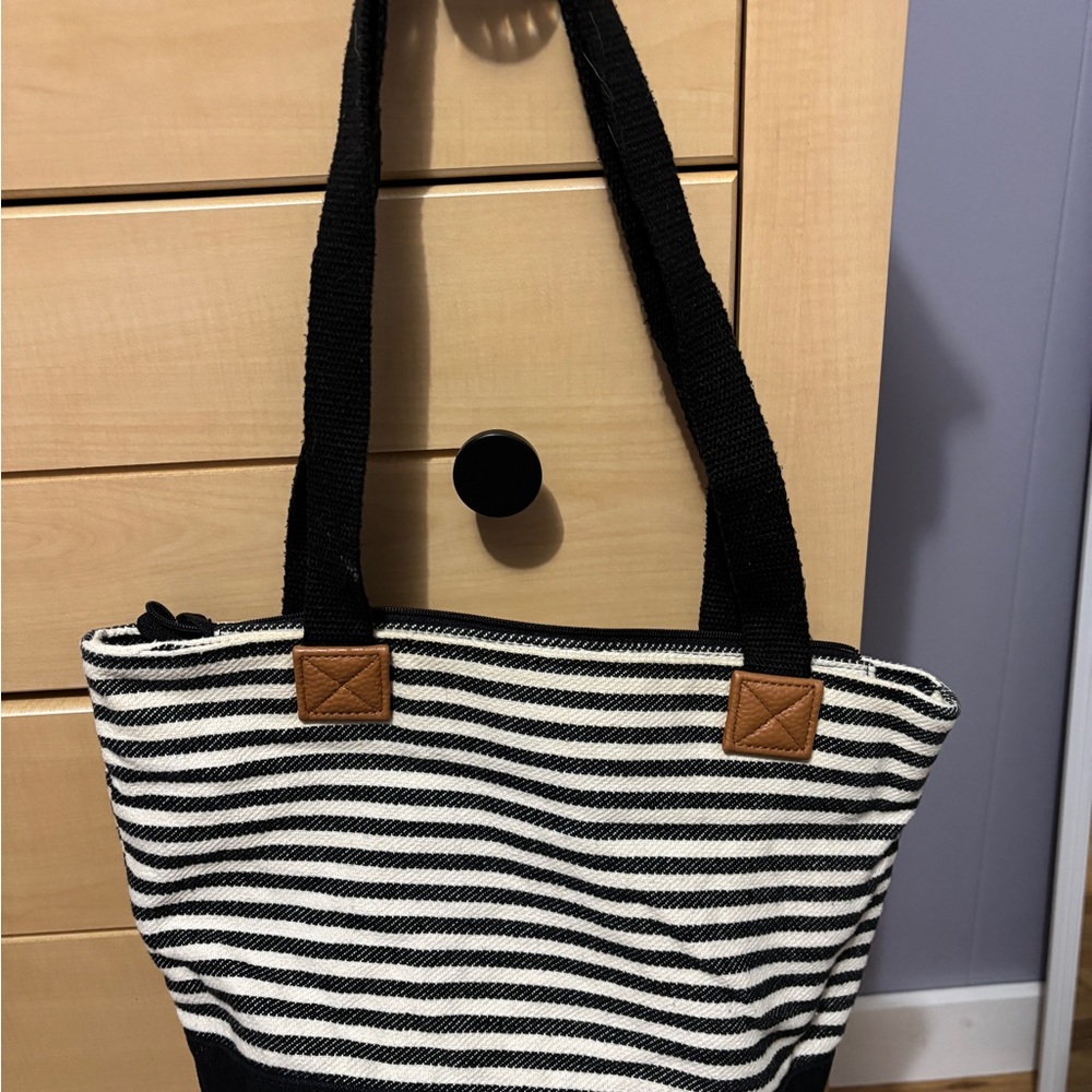 Thirty-One Black and White Striped Tote